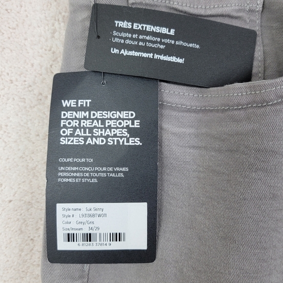 Silver Jeans Gray Suki Curvy Mid Rise Skinny Denim Jeans Sz‎ 34x29 Plus Size NEW - Picture 10 of 13